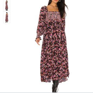 Free People Women's Sweet Escape Maxi Dress Black Floral Boho Size Large